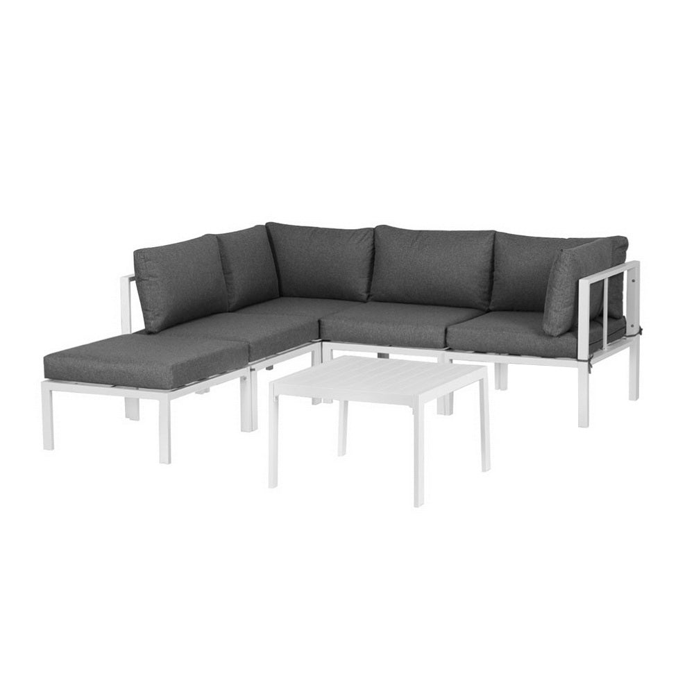 Gardeon 6-Piece Outdoor Sofa Set Aluminium White Grey Cushions