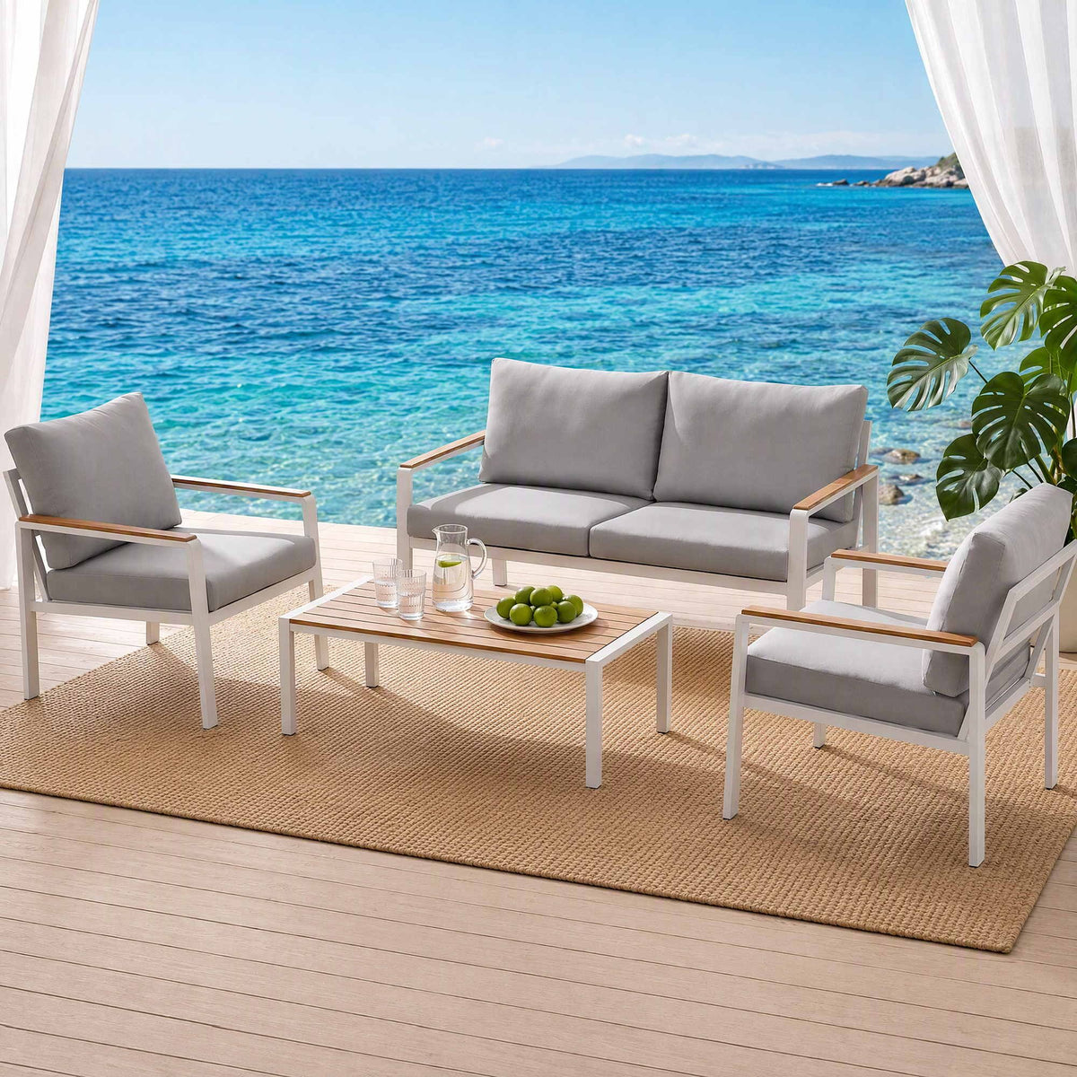 Gardeon 4-Piece Outdoor Sofa Set with Coffee Table White