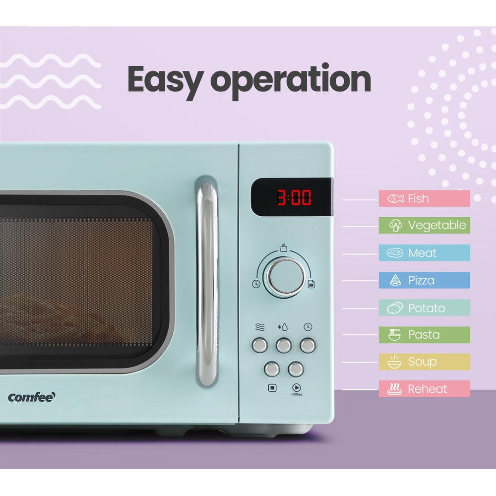 Comfee 20L Microwave Oven 800W Pastel Green Retro Design