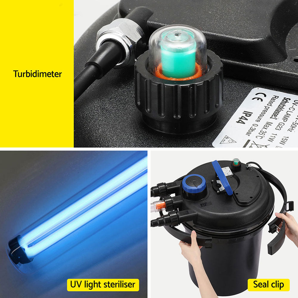 Giantz 10000L/H Aquarium Canister Filter UV Sterilisation Black