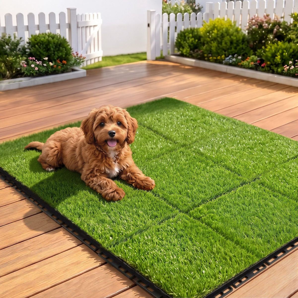 Prime Turf Artificial Grass Turf Tiles Interlocking Fake Grass Mat for Balcony Pet 9 Pack