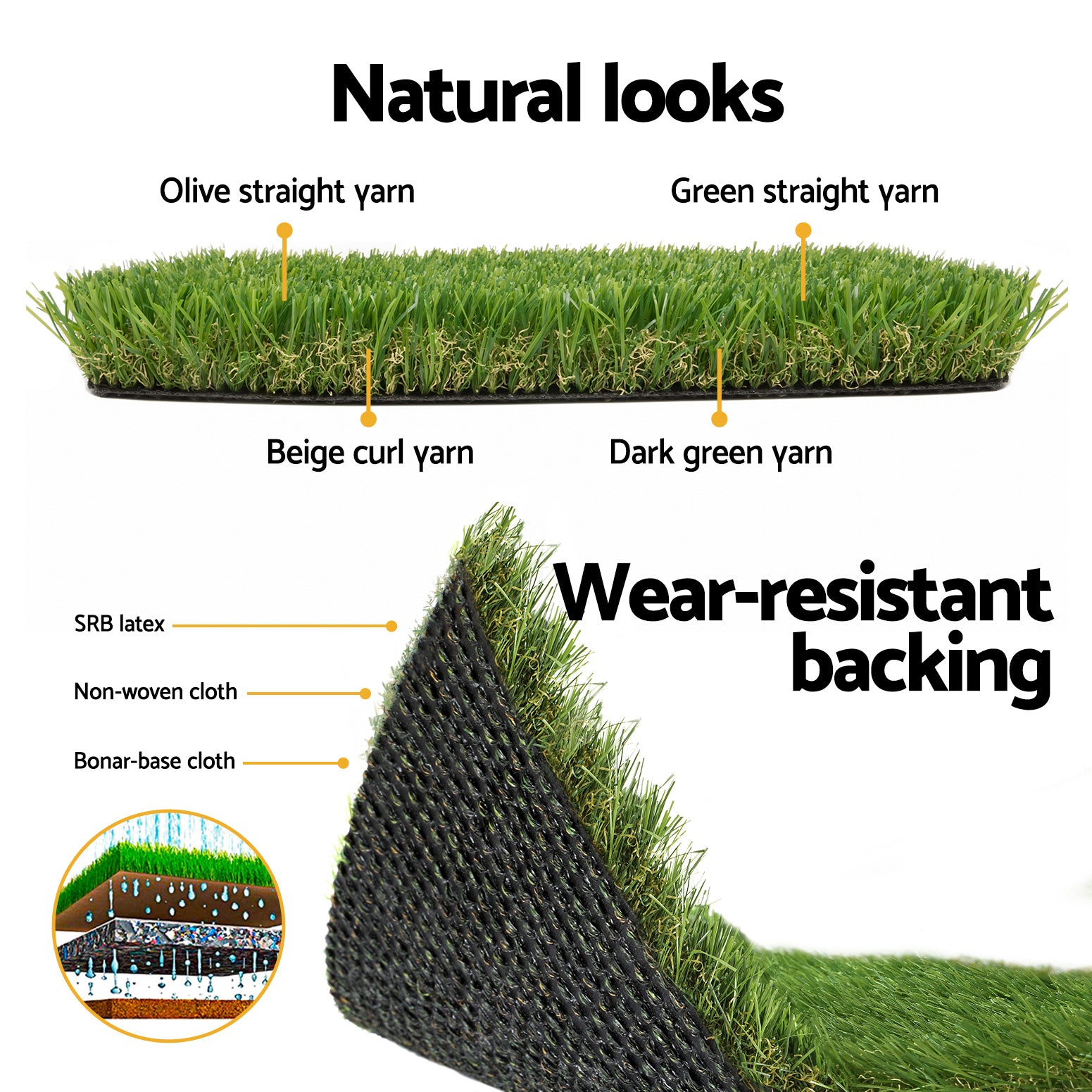 Prime Turf 30mm Artificial Grass 2x5m 50SQM 4-Tone Synthetic Lawn