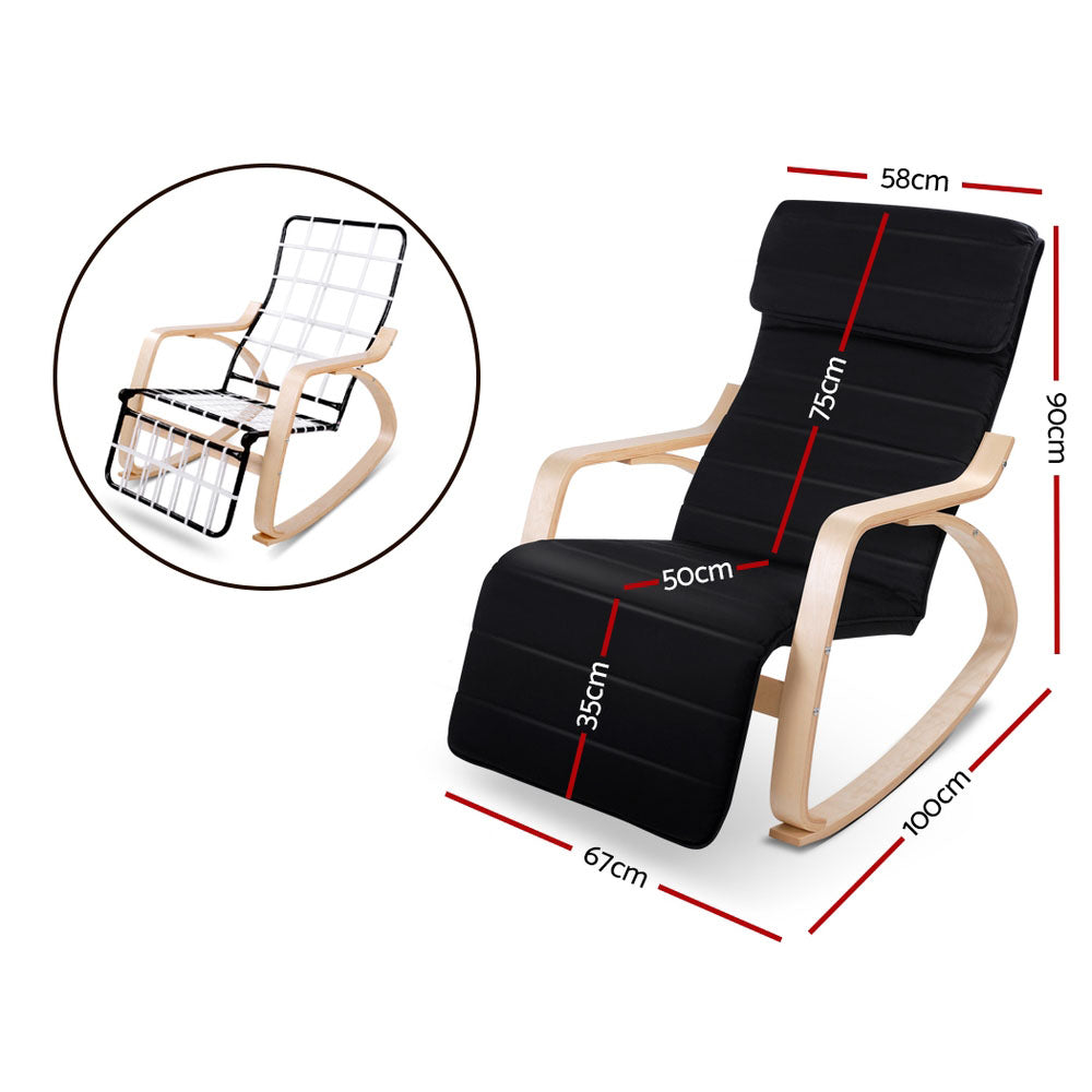 Afton Rocking Armchair with Footrest Black