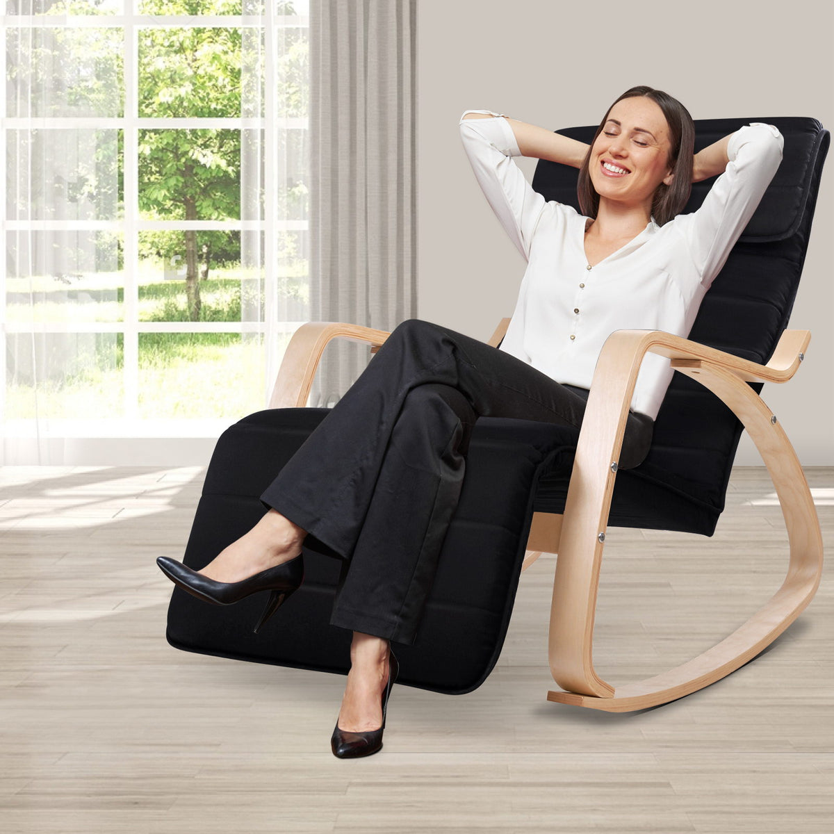 Afton Rocking Armchair with Footrest Black