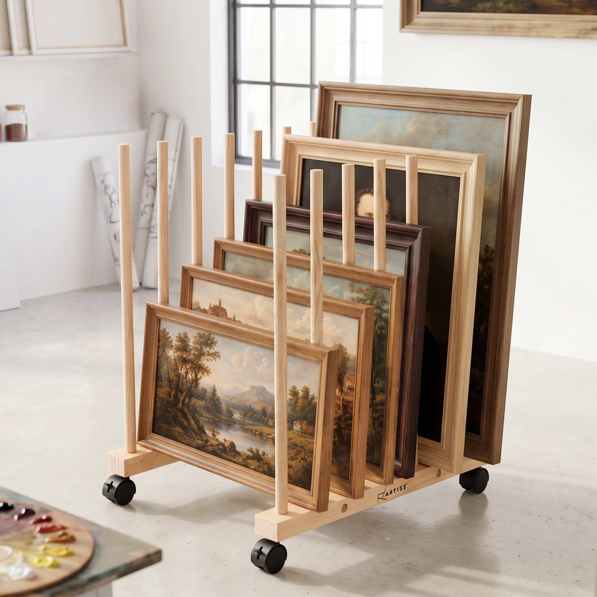 Artiss Wooden Art Drying & Canvas Storage Rack with Caster Wheels