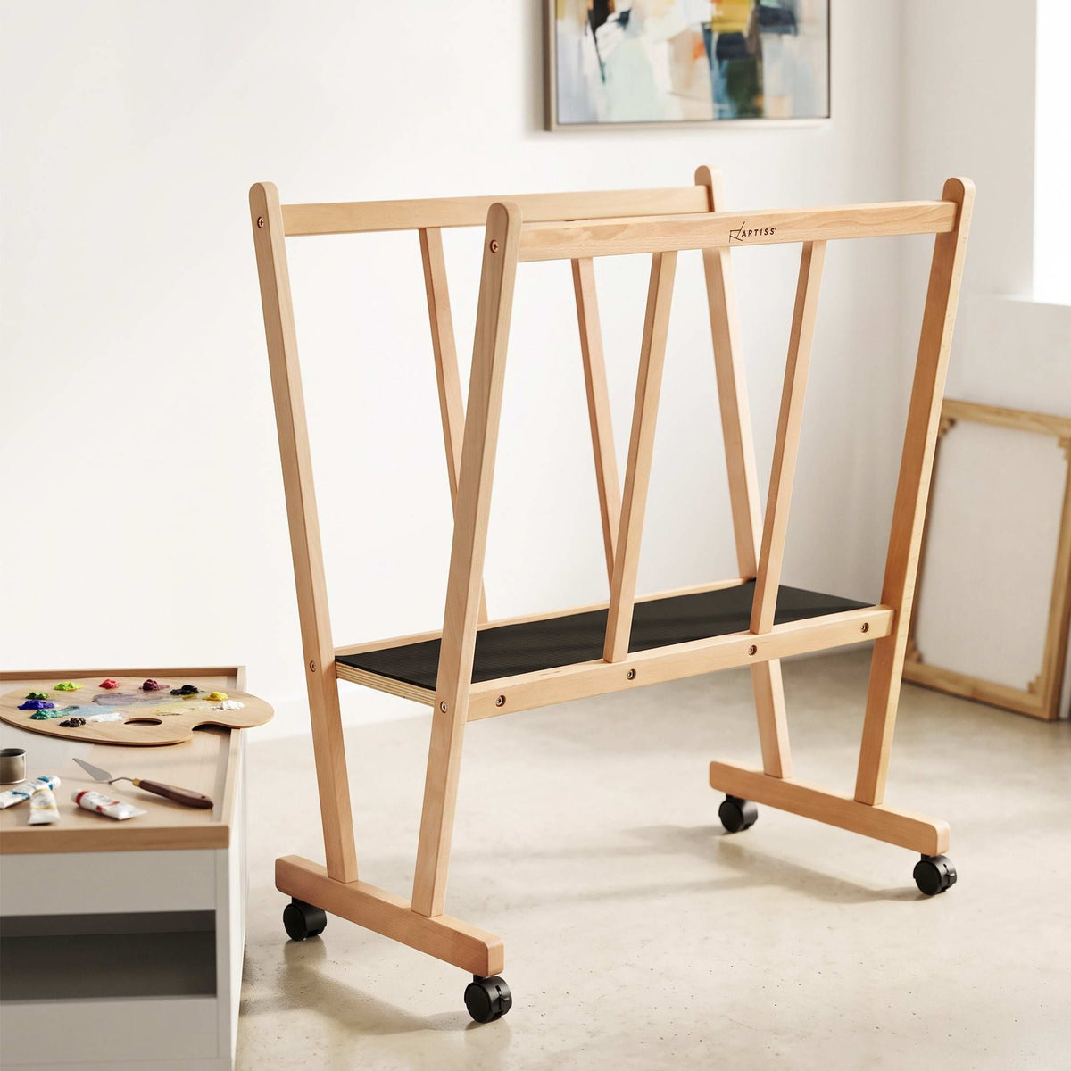 Artiss Wooden Art Print Rack with Castors for Canvas Storage
