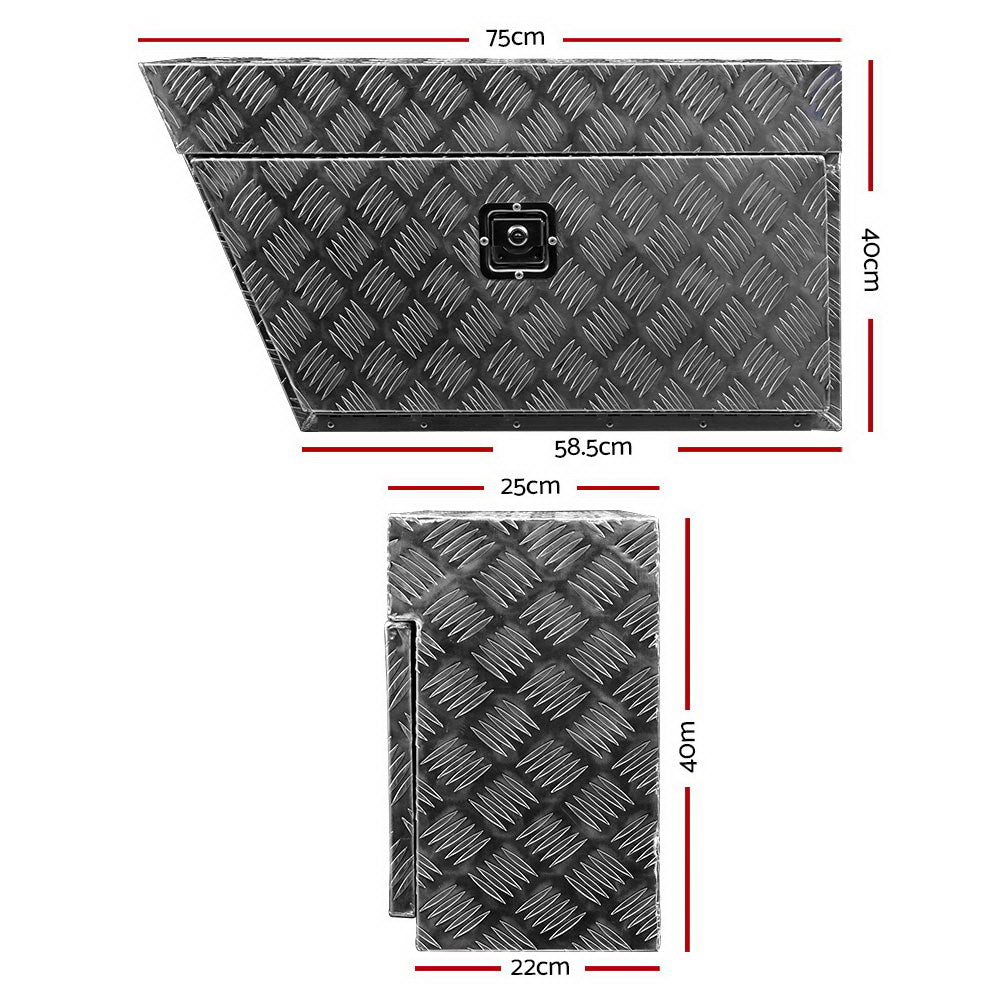 Giantz Aluminium Ute Tool Box Pair Under Tray Storage Lock Silver