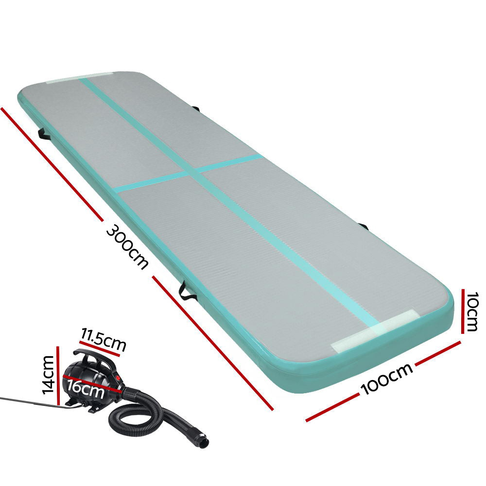 GoFun 3x1m Inflatable Air Track Mat with Pump Gymnastics Mint/Grey