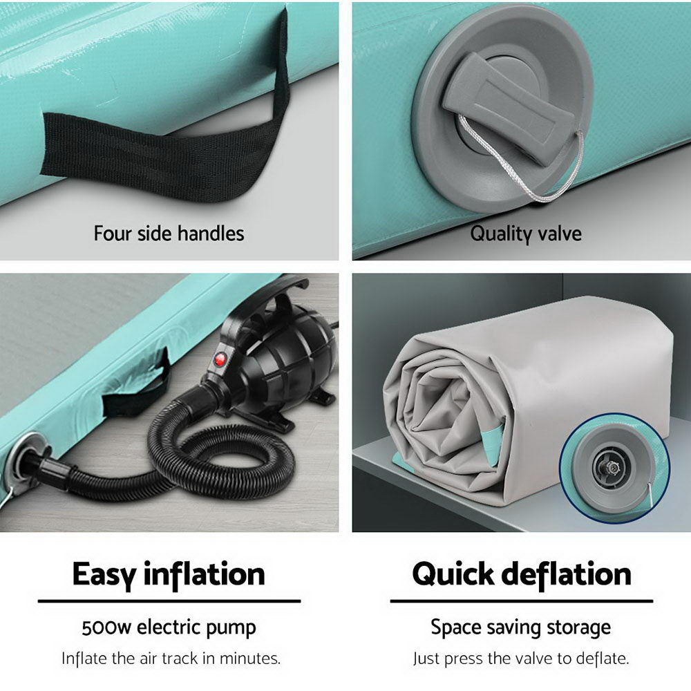 GoFun 3x1m Inflatable Air Track Mat with Pump Gymnastics Mint/Grey