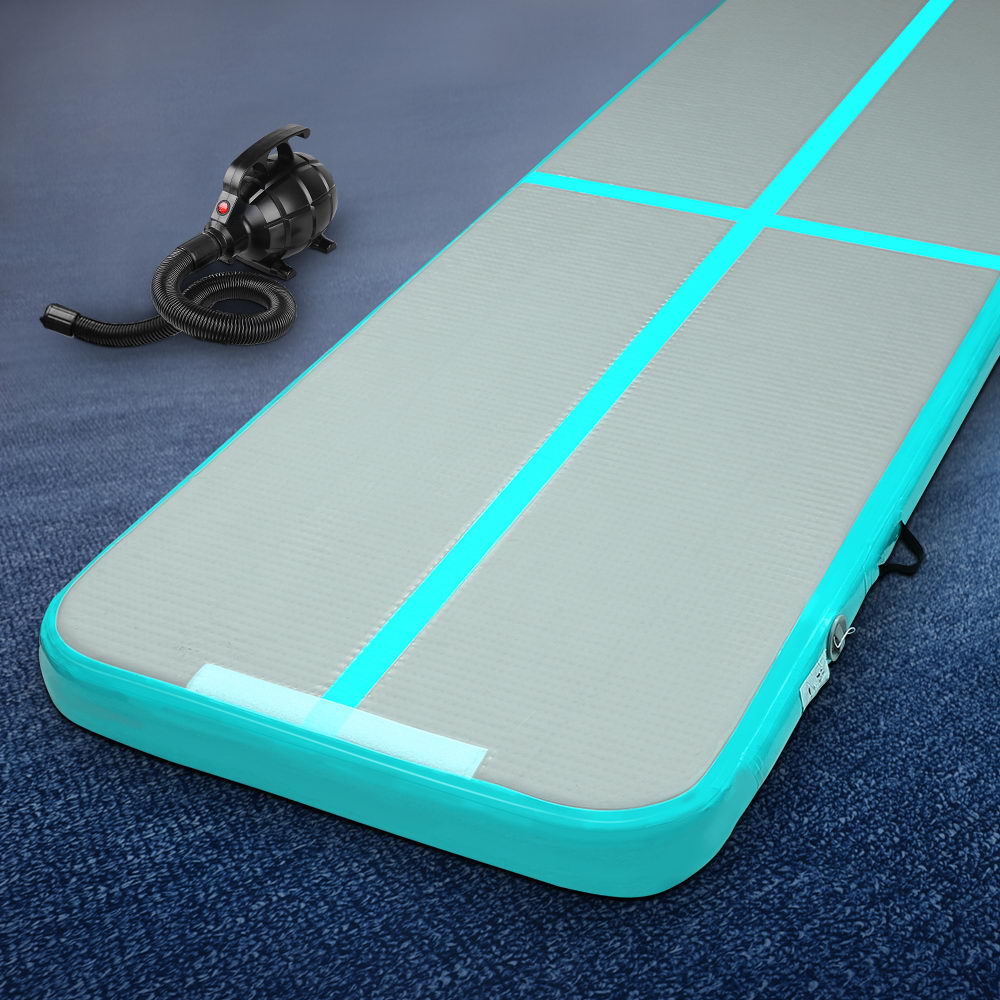 GoFun 3x1m Inflatable Air Track Mat with Pump Gymnastics Mint/Grey