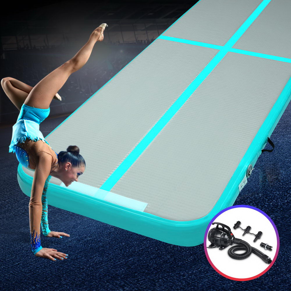 GoFun 4x1m Inflatable Air Track Mat with Pump Gymnastics Mint/Grey