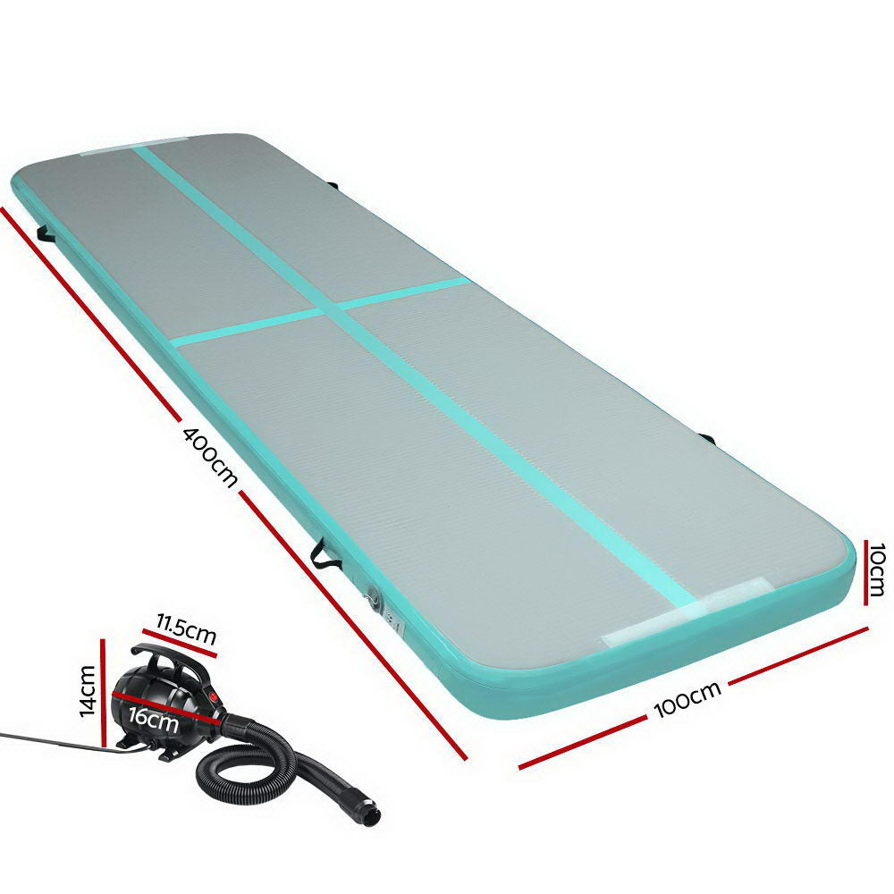 GoFun 4x1m Inflatable Air Track Mat with Pump Gymnastics Mint/Grey