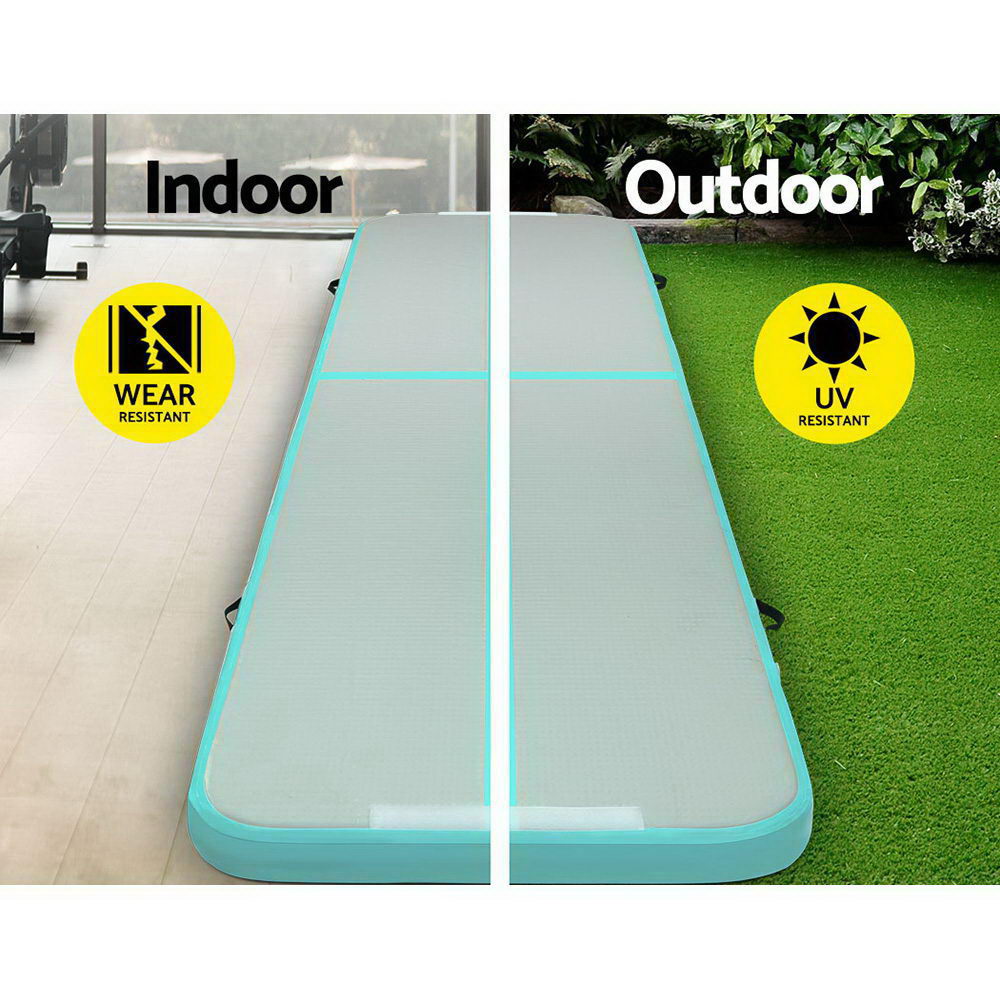 GoFun 4x1m Inflatable Air Track Mat with Pump Gymnastics Mint/Grey