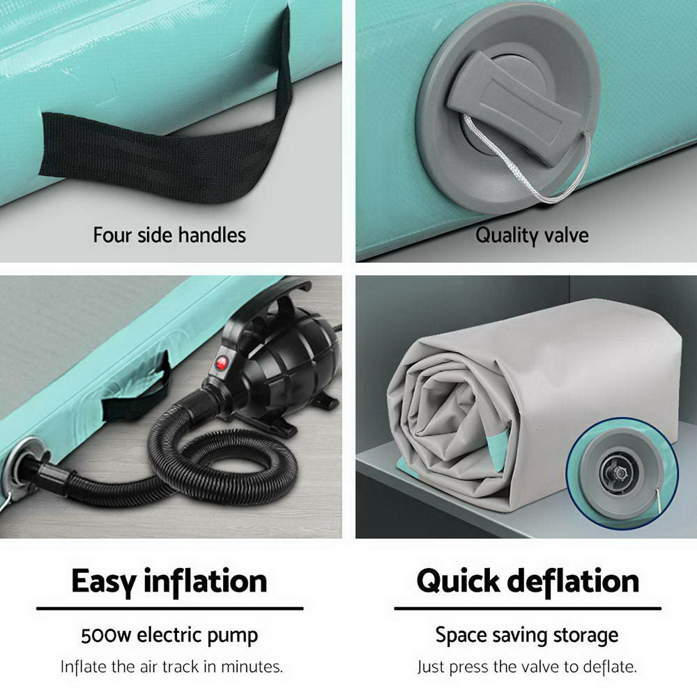 GoFun 4x1m Inflatable Air Track Mat with Pump Gymnastics Mint/Grey