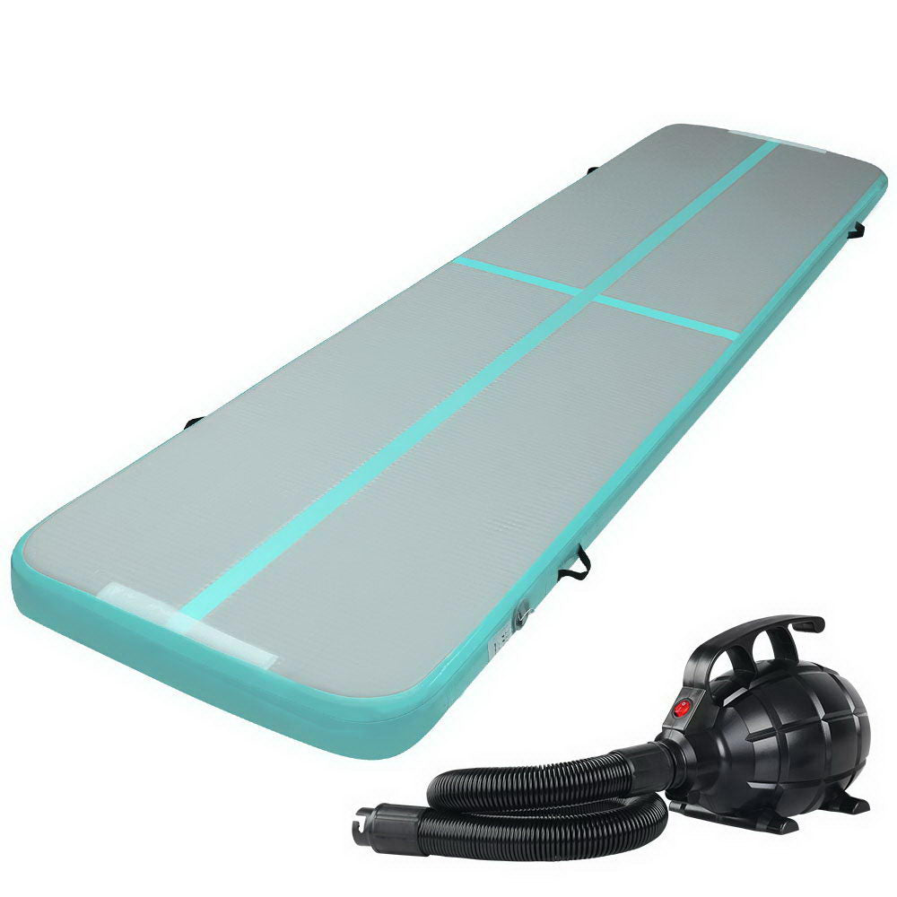 GoFun 4x1m Inflatable Air Track Mat with Pump Gymnastics Mint/Grey