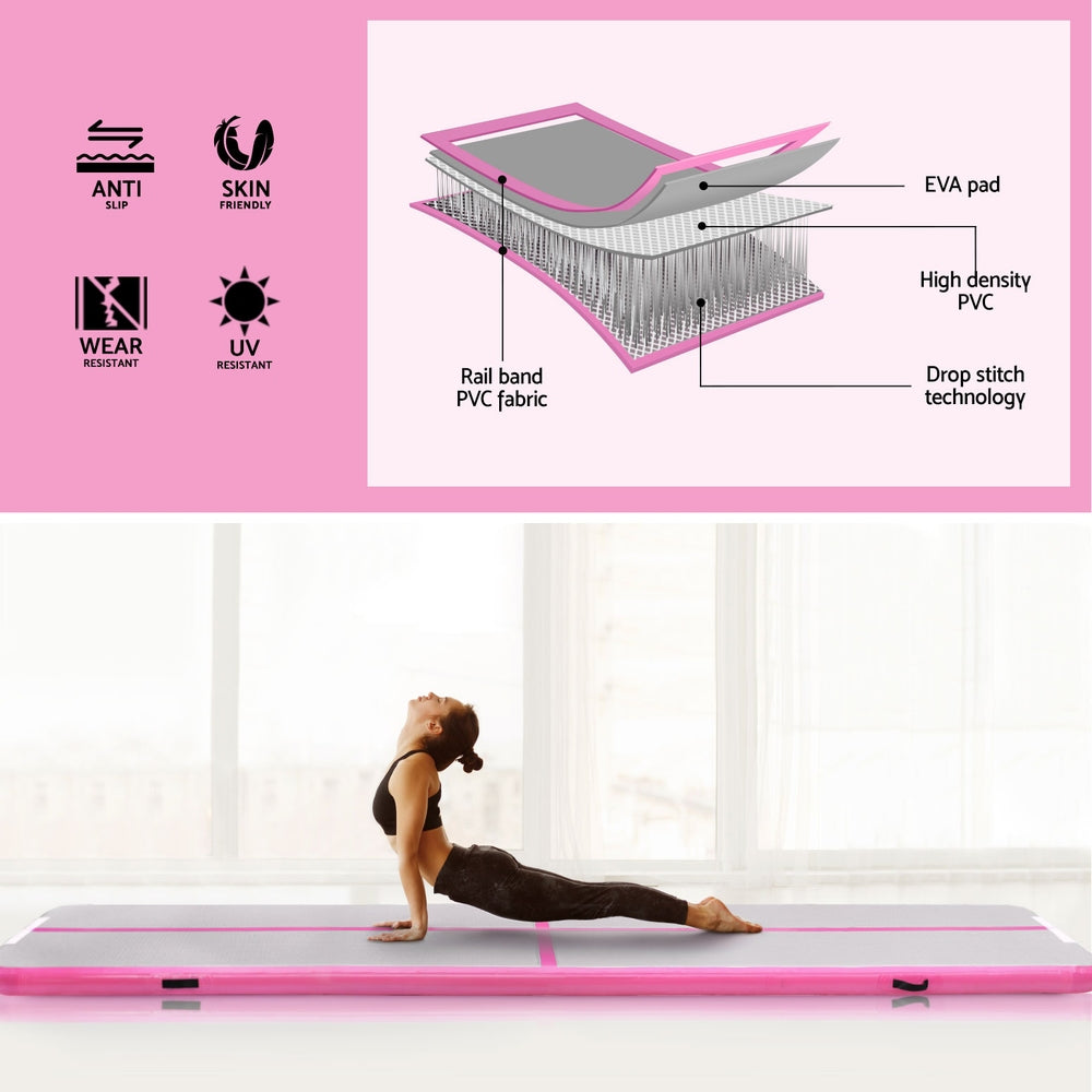 Everfit 4m Inflatable Air Track Tumbling Mat Pink/Grey with Pump