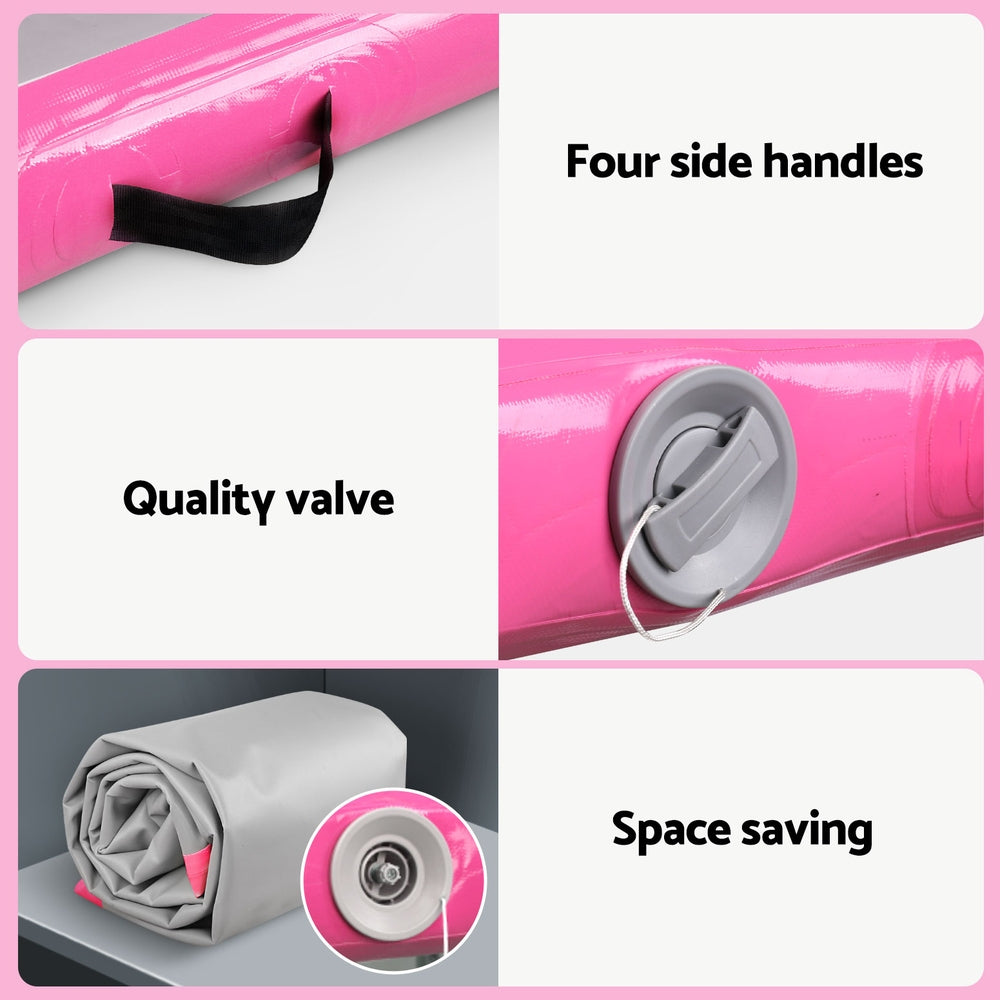 Everfit 4m Inflatable Air Track Tumbling Mat Pink/Grey with Pump