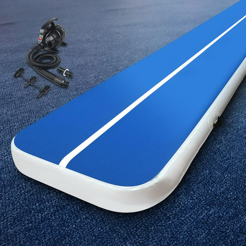 Everfit 4m Gymnastics Air Track Mat 20cm Inflatable Blue with Pump