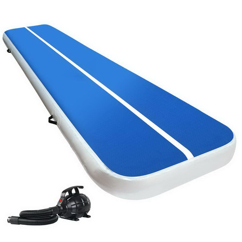 Everfit 4m Gymnastics Air Track Mat 20cm Inflatable Blue with Pump