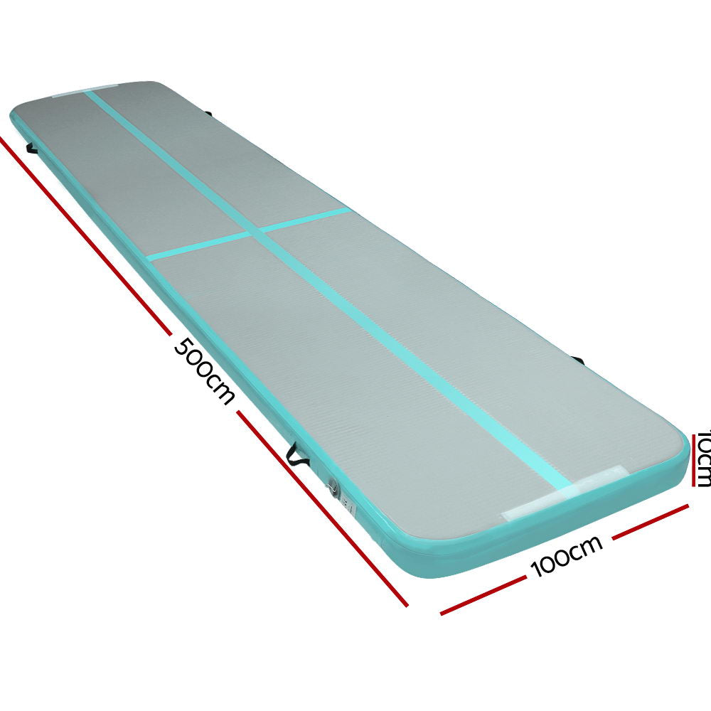 GoFun 5x1m Inflatable Air Track Mat Gymnastics Tumbling Mint/Grey