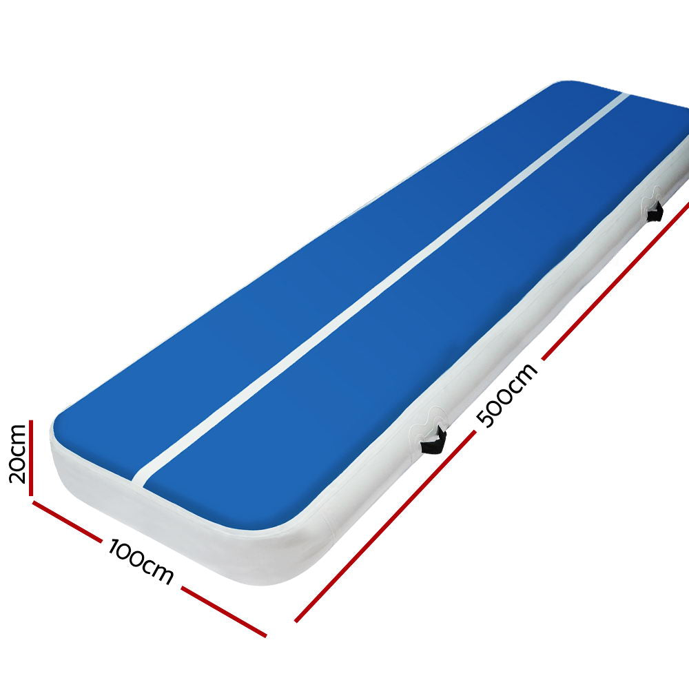 Blue Inflatable Air Track Mat 5m x 1m 20cm Thick Gymnastics Tumbling