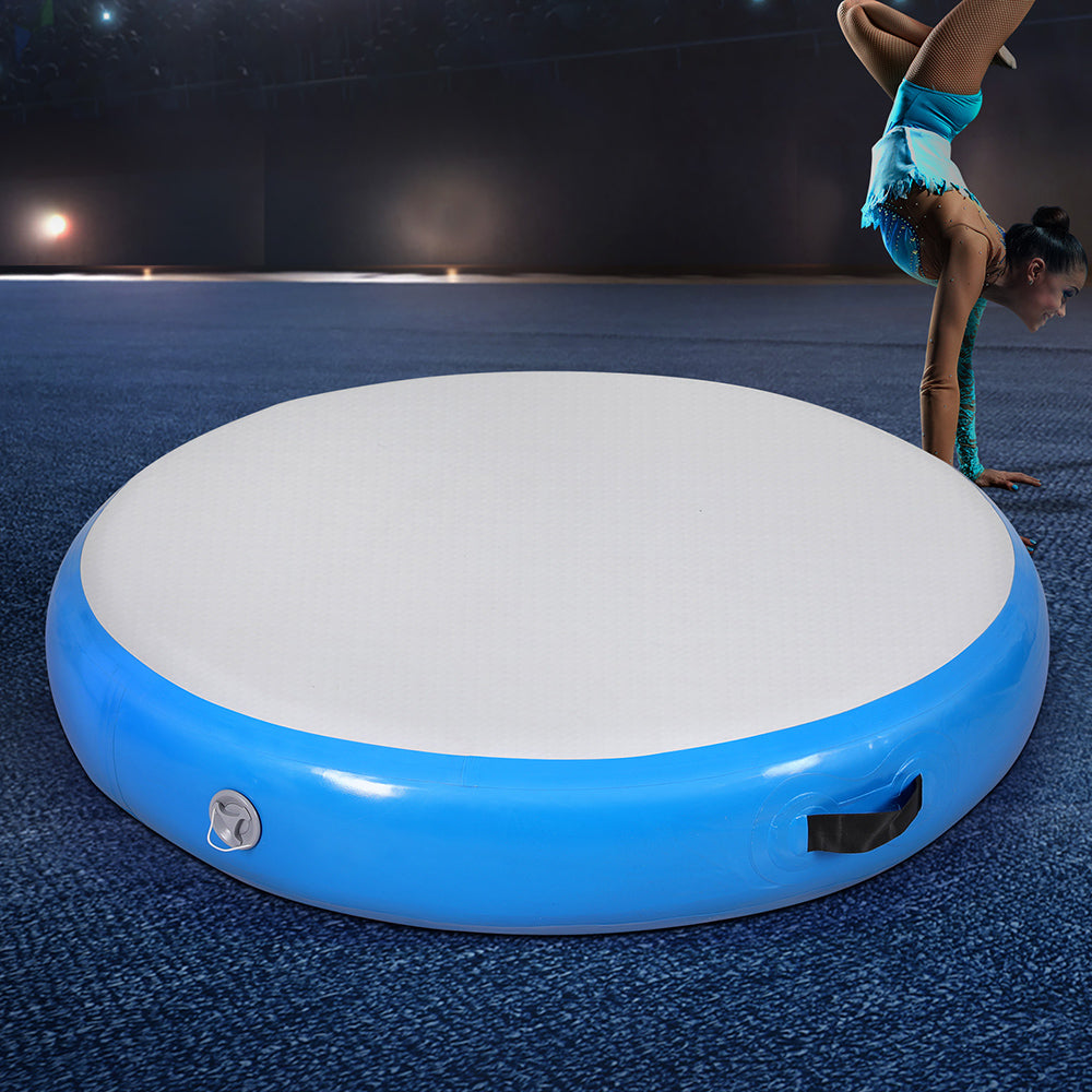 Everfit 1m Round Inflatable Gymnastics Tumbling Mat Blue