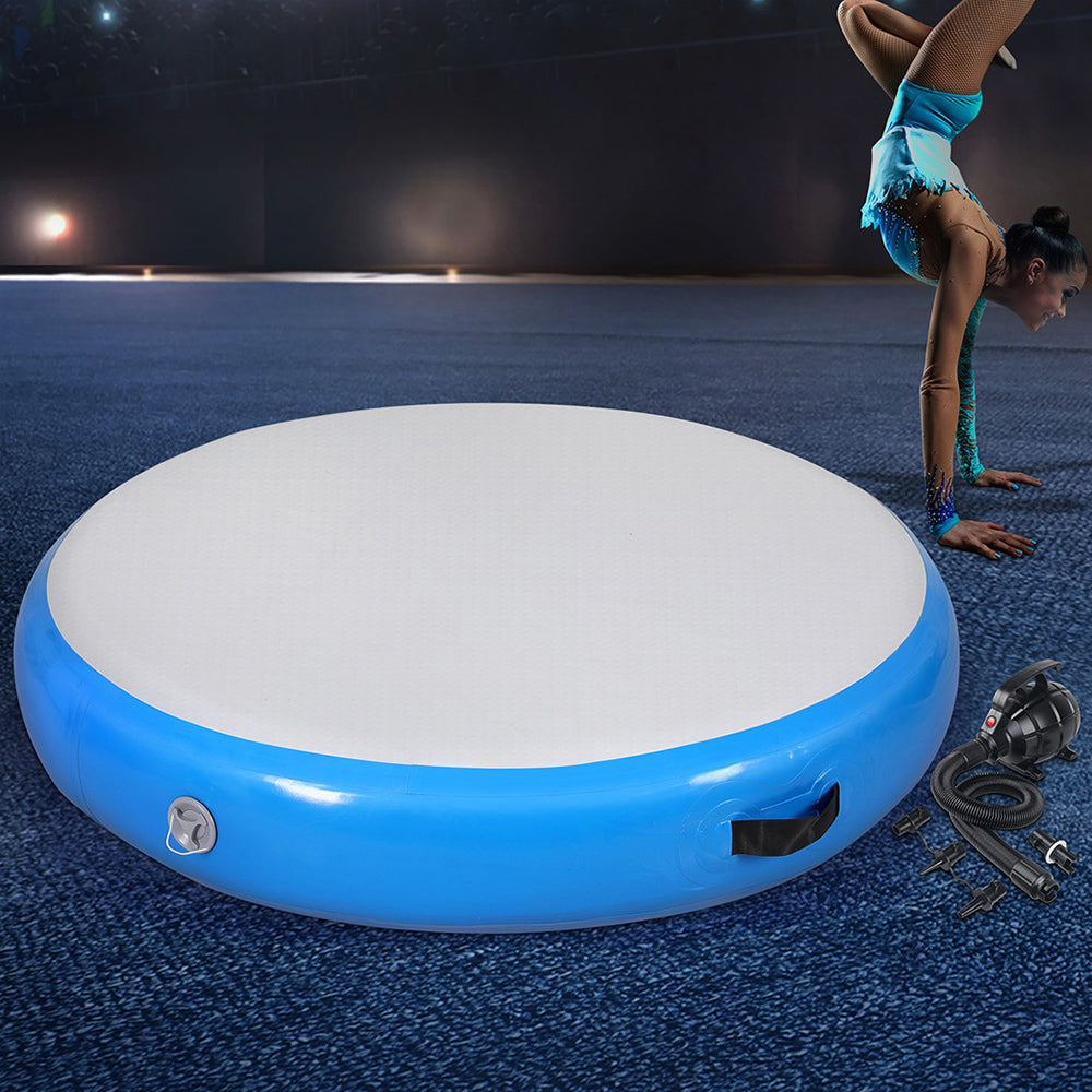 Everfit 1m Round Air Track Inflatable Gymnastics Mat Blue with Pump