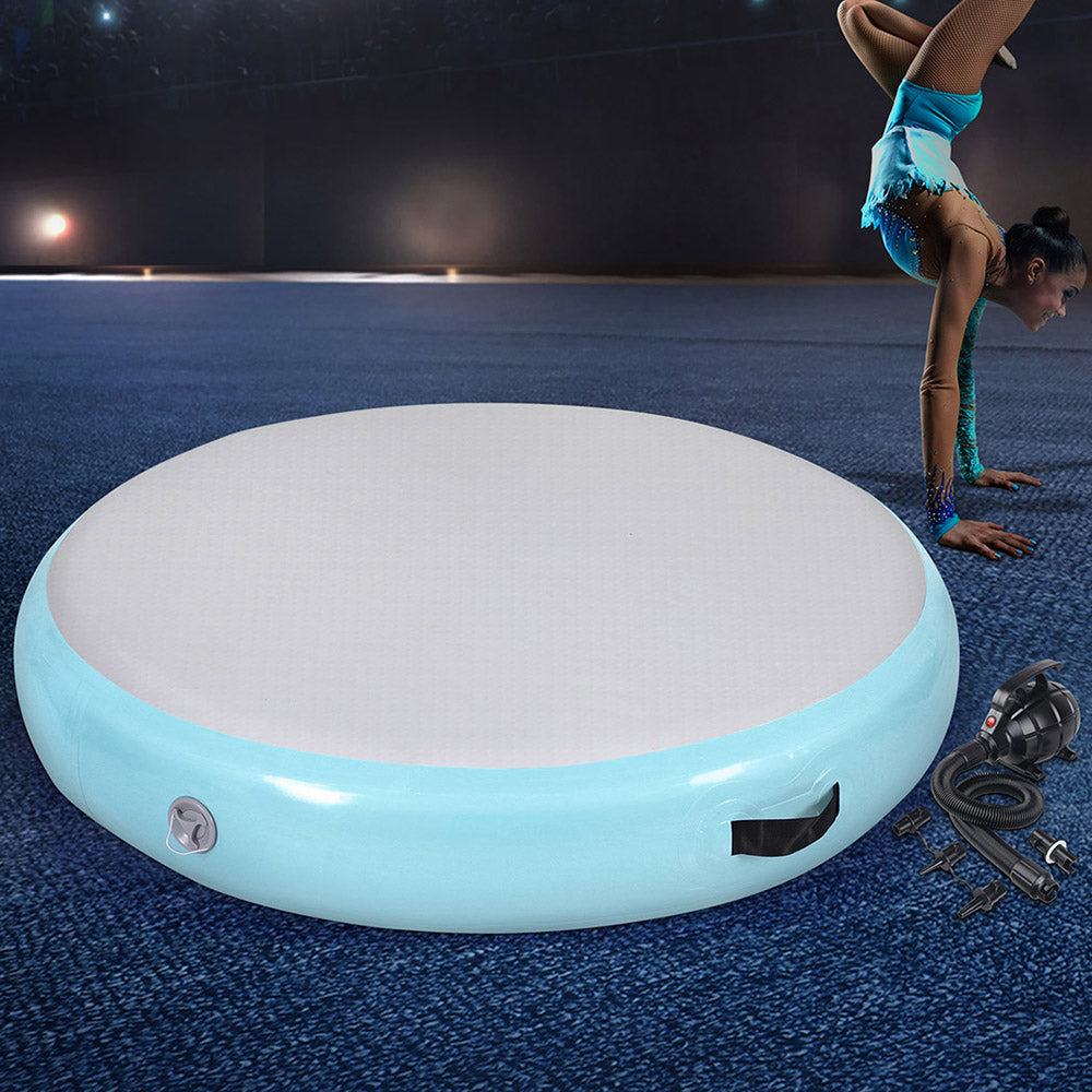 Everfit 1m Round Inflatable Gymnastics Air Track Mat Green with Pump