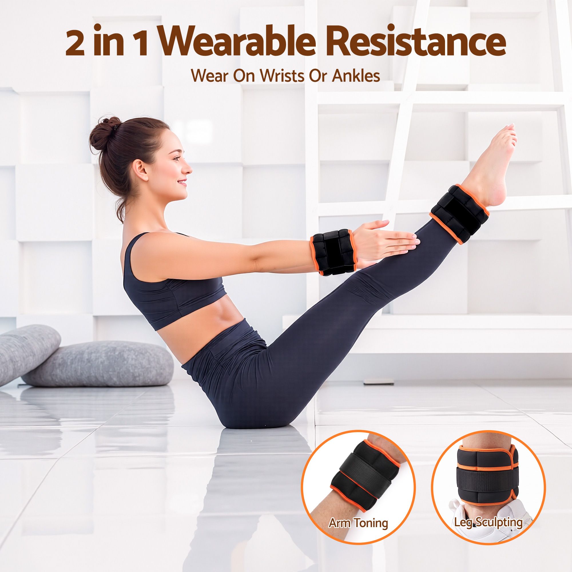Everfit Adjustable Ankle Weights, 1 Pair 0.9-4.55Kg Removable Sandbags for Women & Men, Wrist Weights & Leg Weights for Home Gym, Pilates, Walking, Strength Training
