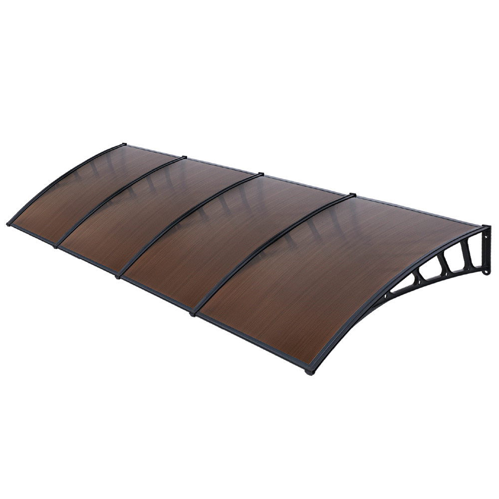Instahut 1.5x4m Window Door Awning Canopy Brown Panel Black Frame