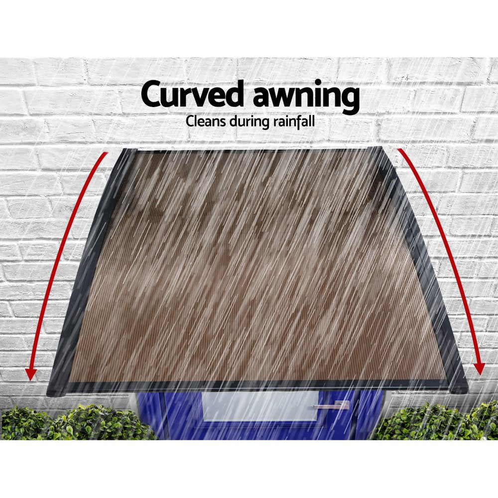Instahut 1.5x4m Window Door Awning Canopy Brown Panel Black Frame