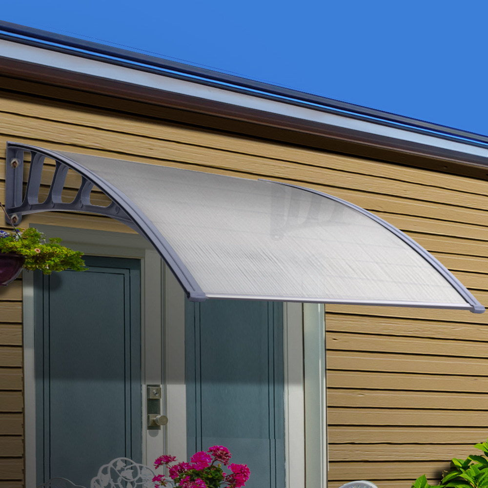 Instahut 1.5x4m Window Door Awning Canopy Transparent Grey Frame