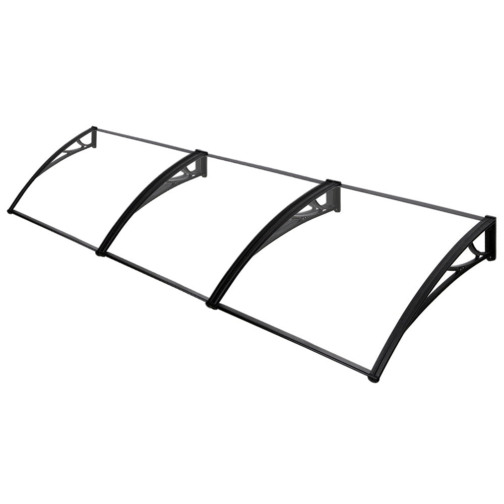 Instahut 1x3m Transparent Polycarbonate Window Door Awning Black Brackets