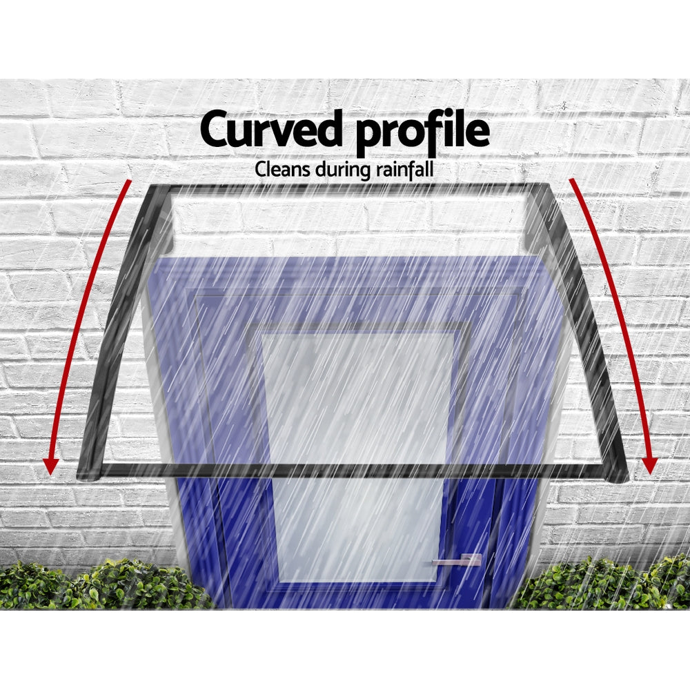 Instahut 1x3m Transparent Polycarbonate Window Door Awning Black Brackets