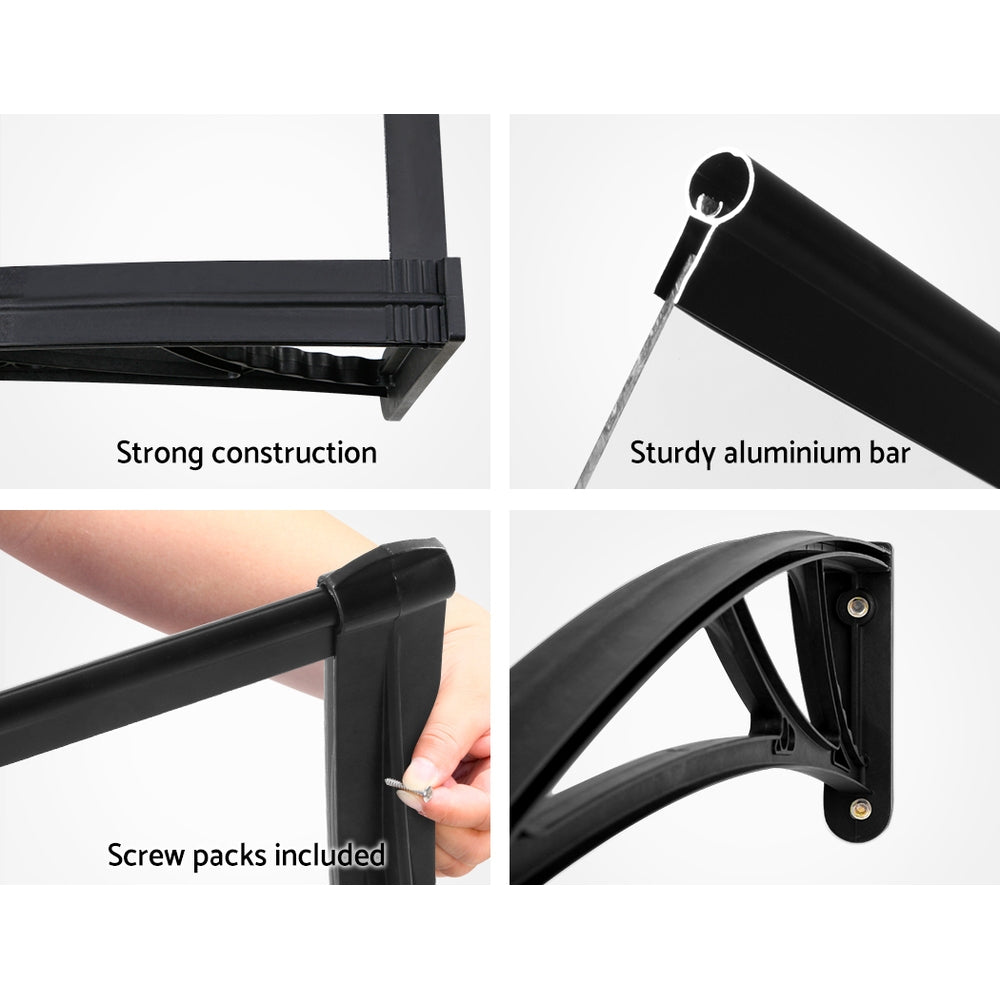 Instahut 1x3m Transparent Polycarbonate Window Door Awning Black Brackets