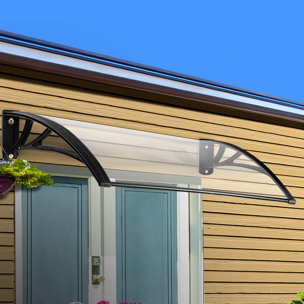 Instahut 1x3m Transparent Polycarbonate Window Door Awning Black Brackets