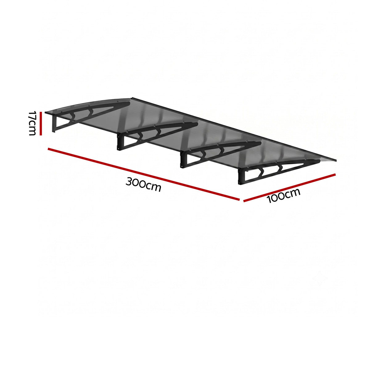 Instahut Window Door Awning Canopy 1m x 3m Grey Solid Sheet Metal Frame