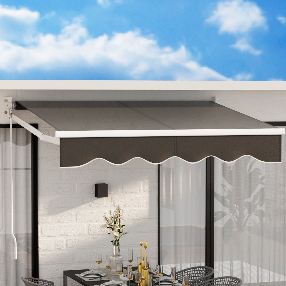 Instahut 2x1.5m Retractable Folding Arm Awning Manual Sunshade Grey