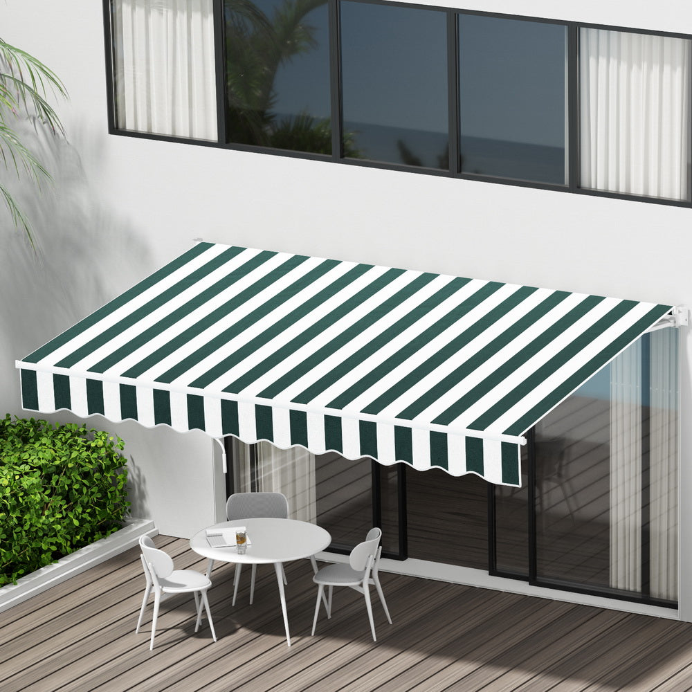 Instahut Folding Arm Awning 3m x 2.5m Manual Sunshade Green White