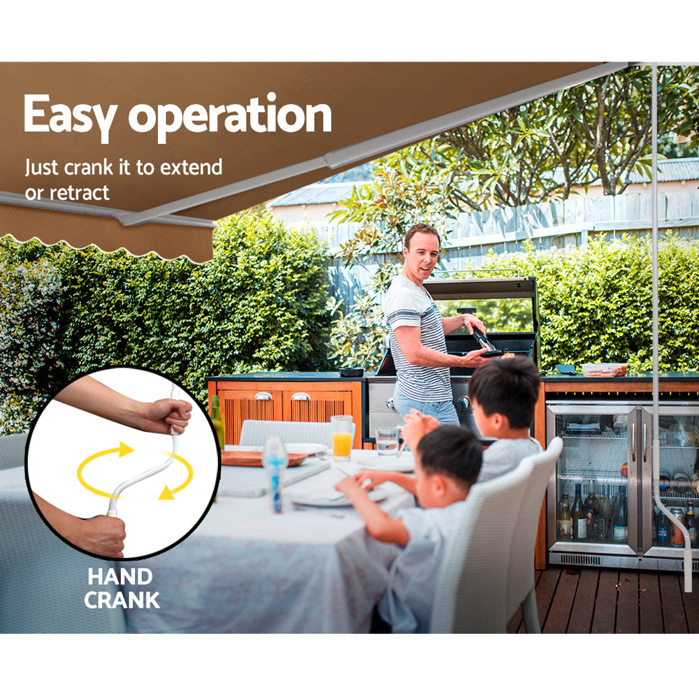 Instahut 4x2.5m Retractable Folding Arm Awning Manual Sunshade Beige