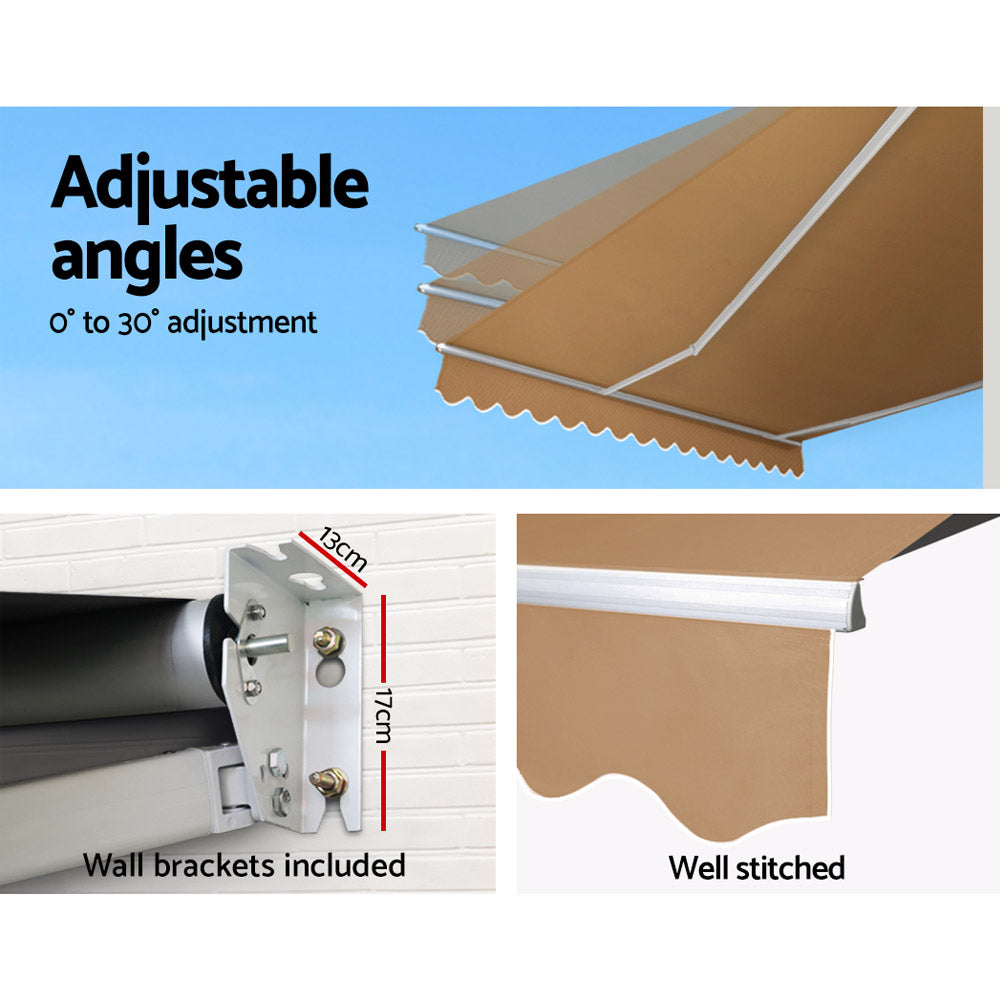 Instahut 4x2.5m Retractable Folding Arm Awning Manual Sunshade Beige