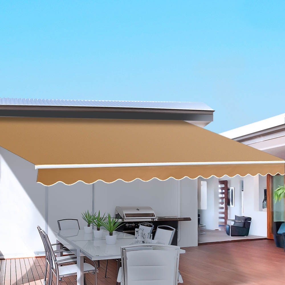 Instahut Retractable Folding Arm Awning Manual Sunshade 4m x 3m Beige