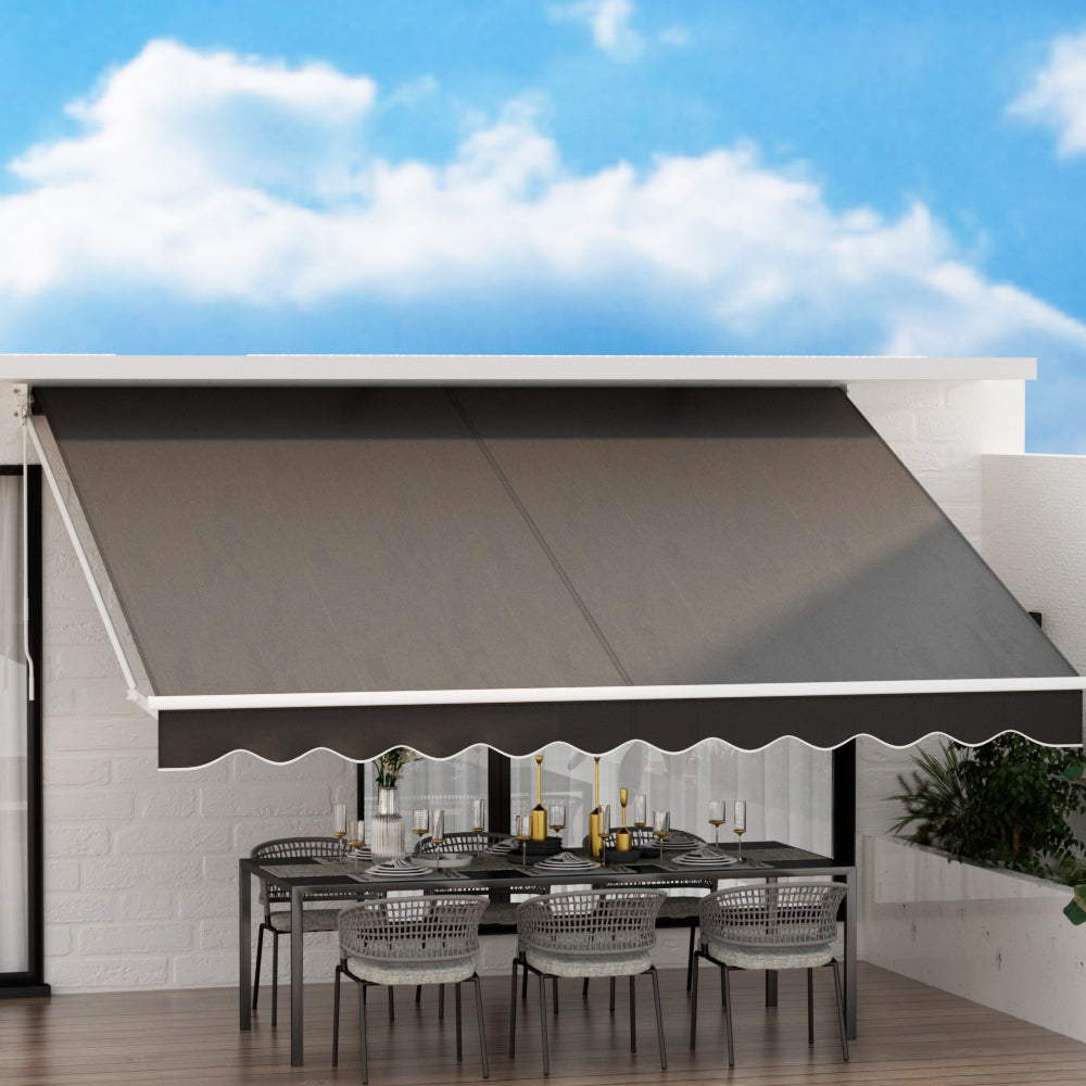 Instahut 4x3m Retractable Folding Arm Awning Manual Sunshade Grey