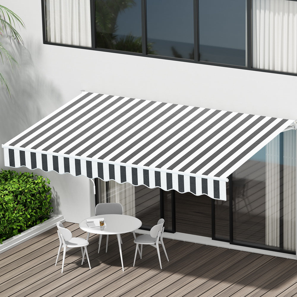 Instahut 4x3m Retractable Folding Arm Awning Manual Sunshade Grey White