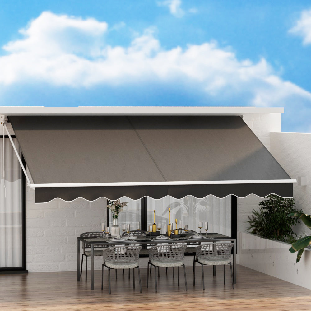 Instahut 4.5x2.5m Retractable Folding Arm Awning Manual Sunshade Grey