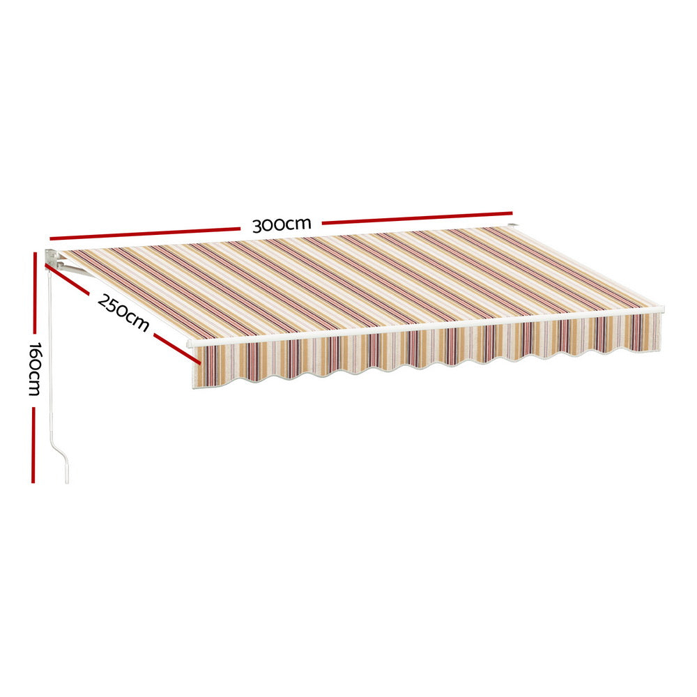 Instahut 3x2.5m Motorised Folding Arm Awning Beige Brown