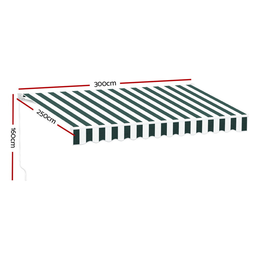 Instahut 3x2.5m Motorised Retractable Awning Green White