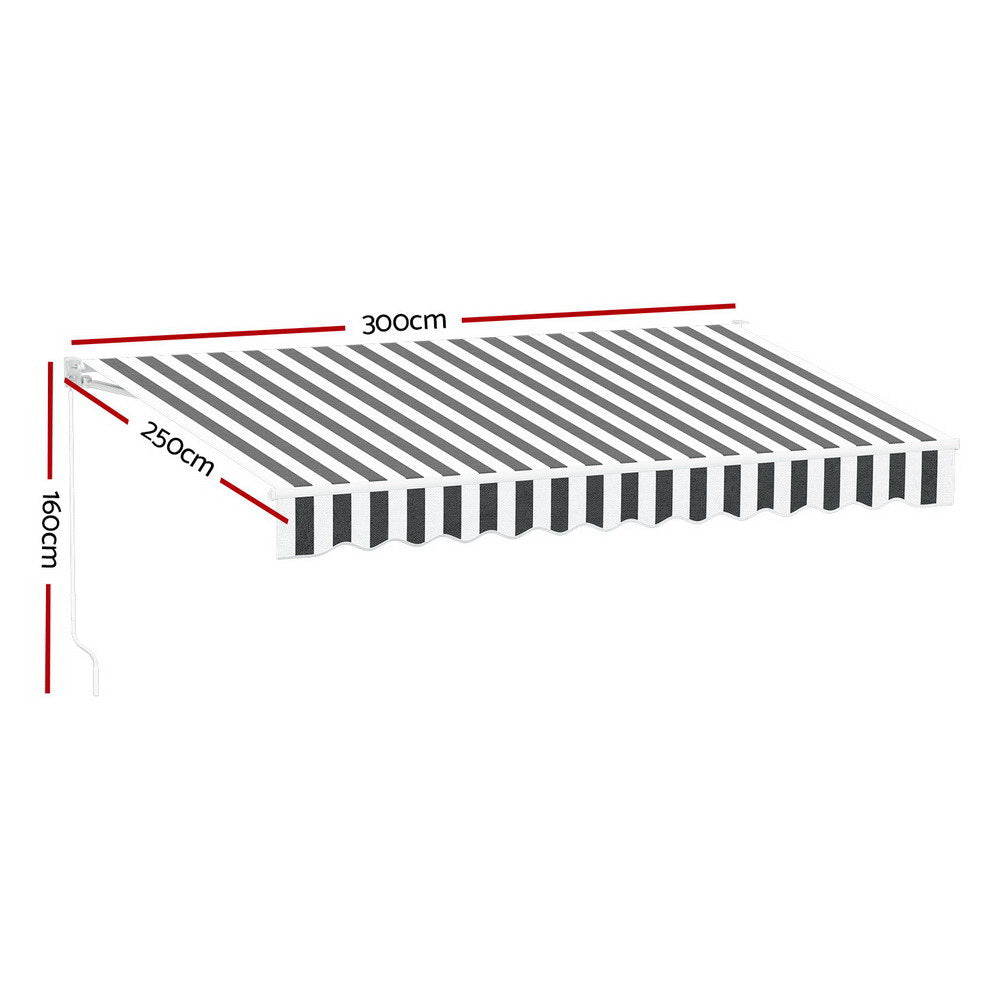 Instahut 3x2.5m Motorised Retractable Awning Grey White