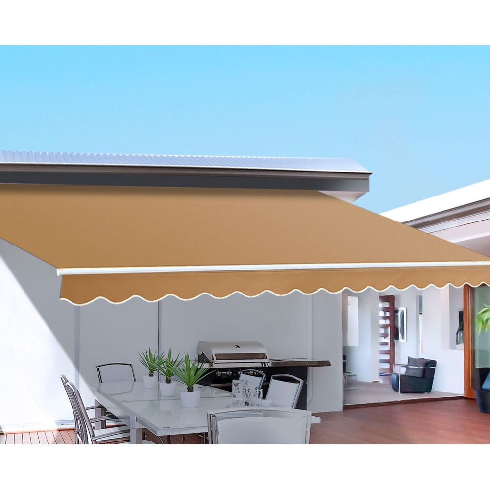 Instahut Retractable Folding Arm Awning 4Mx3M Motorised Beige
