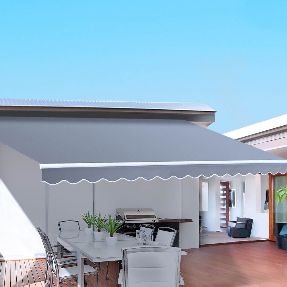 Instahut Motorised Retractable Folding Arm Awning 4M x 3M Pearl Grey